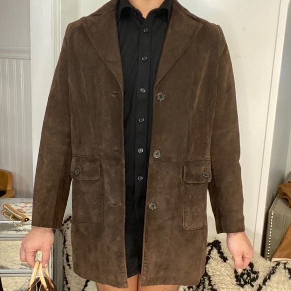 Brown genuine leather suede 3 button jacket - Picture 2 of 7